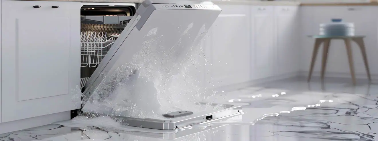 läckande diskmaskin, reparation vattenläcka Stockholm Rörbussen